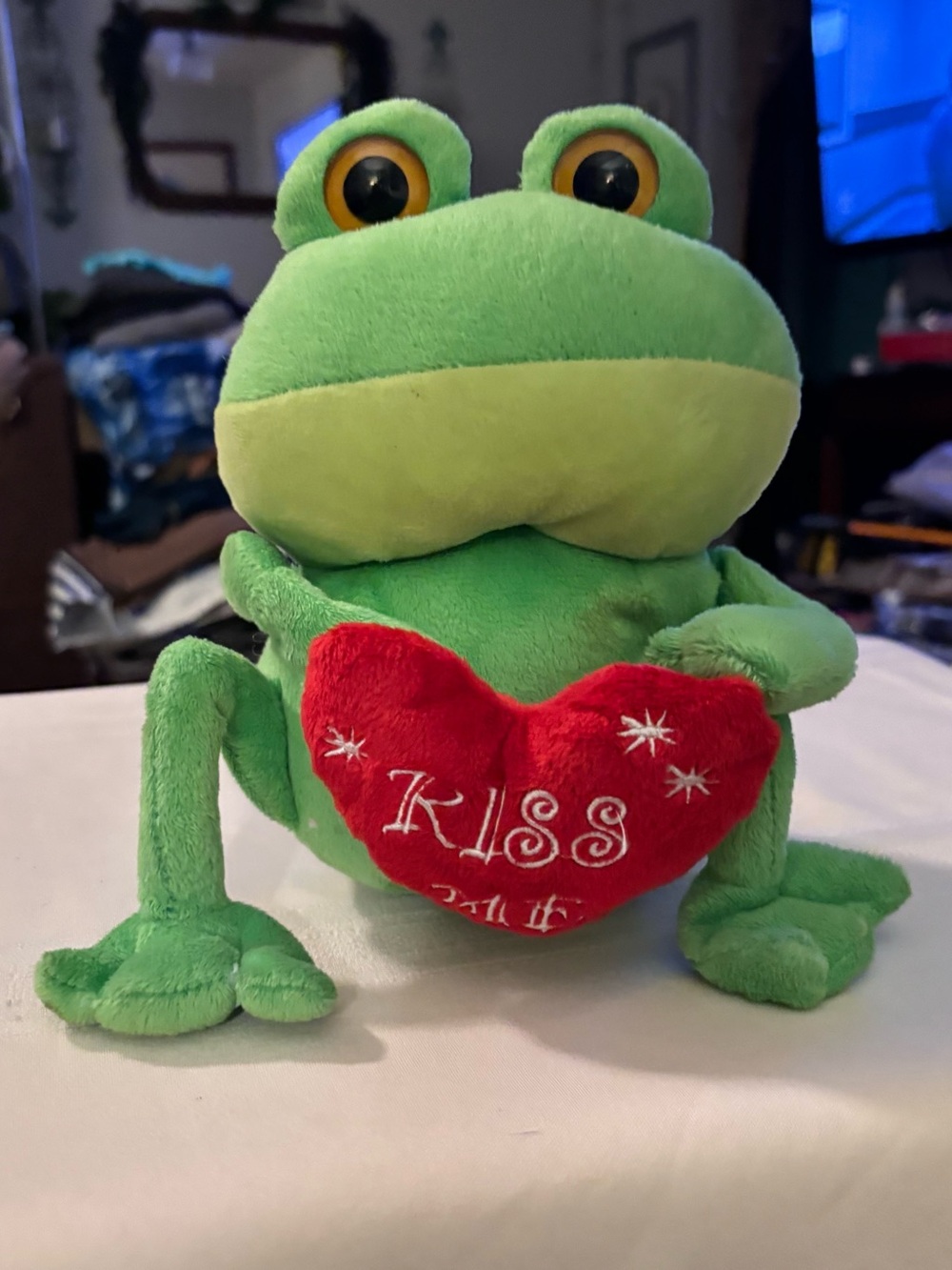 Green Plush Frog Holding Red Heart Cute Stuffed Animal